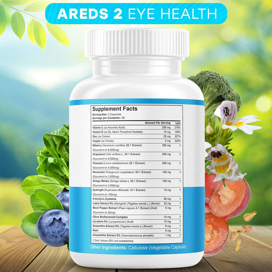 Jb Wellness Areds 2 Eye Vitamin & Mineral Supplement, Contains Lutein, Vitamin C, Zeaxanthin, Zinc & Vitamin Enhance Vision Supplement - 60 Count