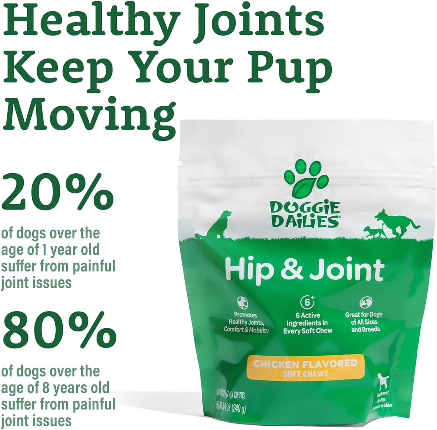 Doggie Dailies Glucosamine for Dogs - 120 Chews - Joint Supplement for Dogs of All Breeds & Sizes - Hip and Joint Supplement for Dogs - Premium Glucosamine and Chondroitin for Dogs (Chicken) : Pet Supplies