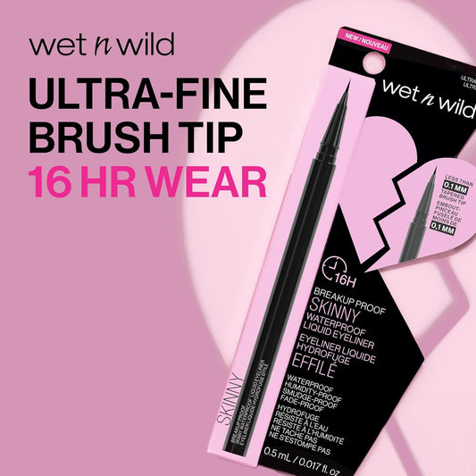 Wet N Wild Breakup Proof Liquid Eyeliner - Skinny, Ultra-Fine Brush, Waterproof, Long-Lasting - Cruelty-Free & Vegan - Ultra Black