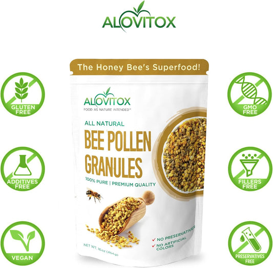 Alovitox Bee Pollen Granules 8 Oz | 100% Pure, Organic Bee Pollen For Bearded Dragons | Superfood Packed Bee Pollen Organic With Antioxidant, Protein, Vitamin & More | Nutritional Yeast & Gluten Free