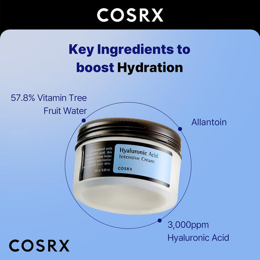 Cosrx Hyaluronic Acid Moisturizing Cream, Long-Lasting Hydration, Rich Moisturizer For Sensitive Skin 3.52 Oz / 100G, Korean Skin Care, Animal Testing Free, Parabens Free