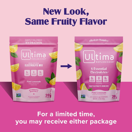 Ultima Replenisher Daily Electrolyte Drink Mix – Pink Lemonade, 20 Stickpacks – Hydration Packets With 6 Electrolytes & Trace Minerals – Keto Friendly, Vegan, Non-Gmo & Sugar-Free Electrolyte Powder