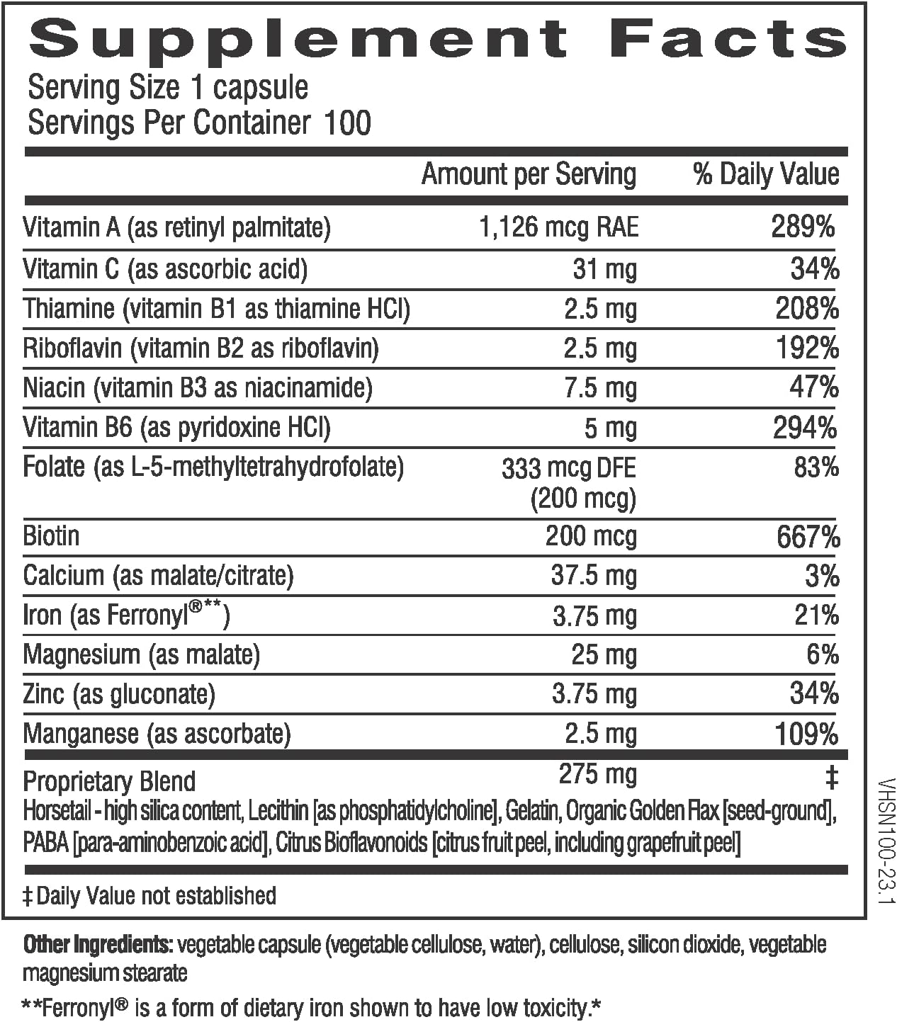 Dr. Wilson's Hair, Skin & Nails Plus Formula 100 Capsules Nutrient Sup