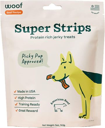 Woof Super Strips, Protein-Rich Dog Treats, Beef Jerky For Dogs, Training Treats Or Meal Booster, Made In The Usa Brown