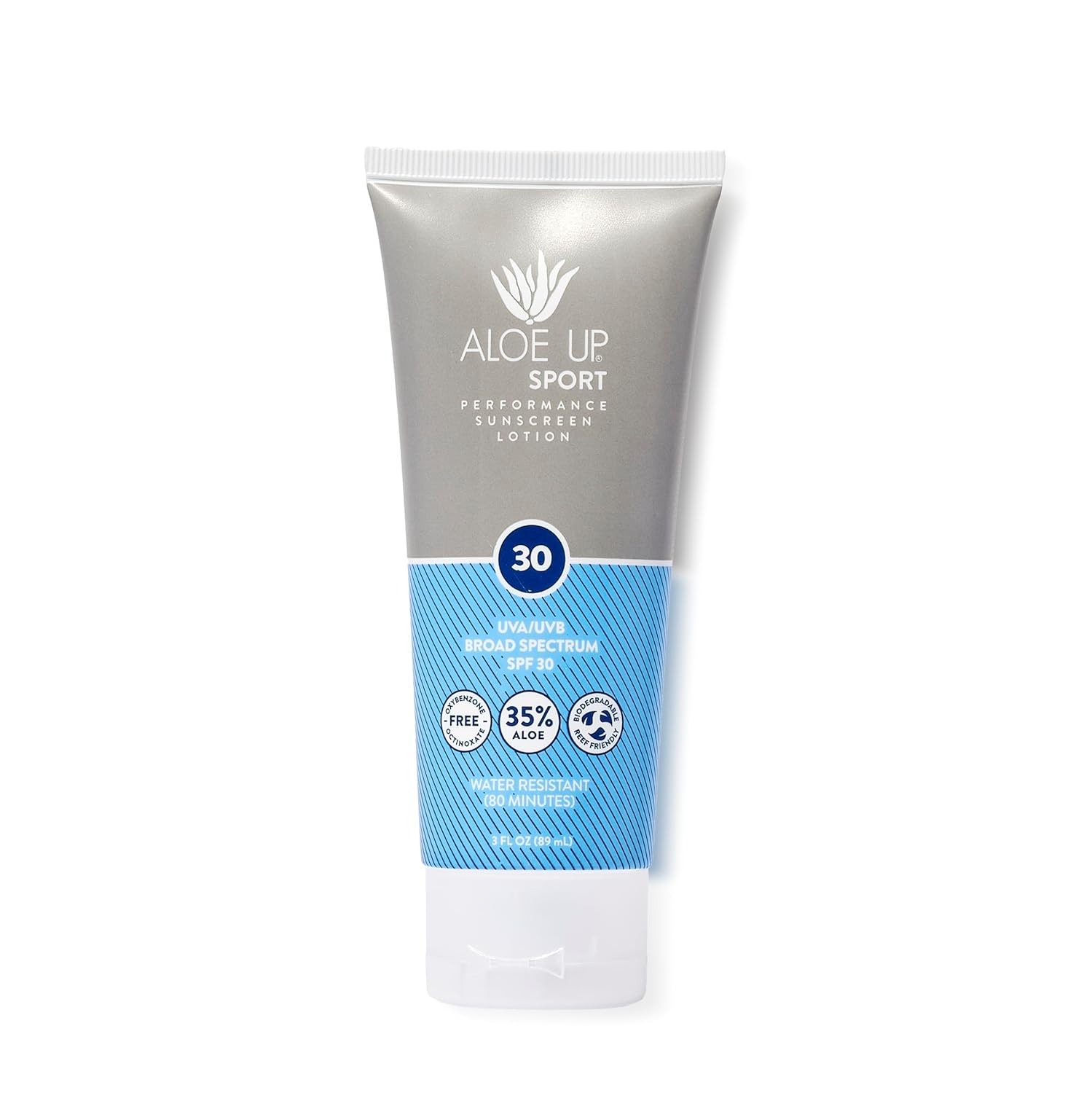 Aloe Up Sport Sunscreen Lotion SPF 30 - Broad Spectrum UVA/UVB Sunscreen Protector for Face and Body - With Hydrating Aloe Vera Gel - Non-Greasy - No White Cast - Reef Safe - Fragrance-Free - 3 Oz