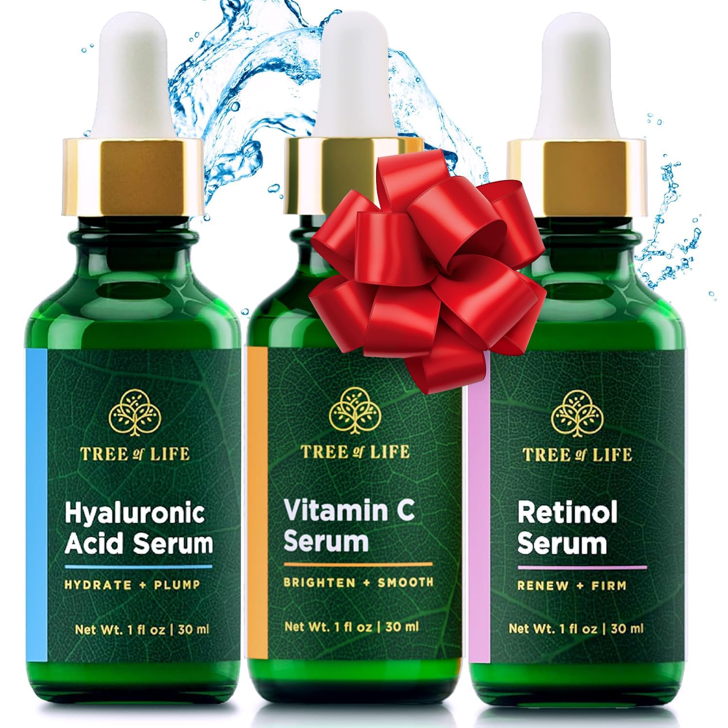 Tree Of Life Beauty Facial Skin Care Set, Brightening, Firming, Hydrating, Dry Face, Dermatologist Tested - Trio Power Kit, Vitamin C, Retinol And Hyaluronic Acid, 3 Count Of 1 Fl Oz