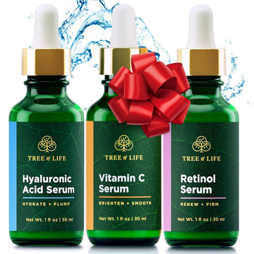 Tree Of Life Beauty Facial Skin Care Set, Brightening, Firming, Hydrating, Dry Face, Dermatologist Tested - Trio Power Kit, Vitamin C, Retinol And Hyaluronic Acid, 3 Count Of 1 Fl Oz