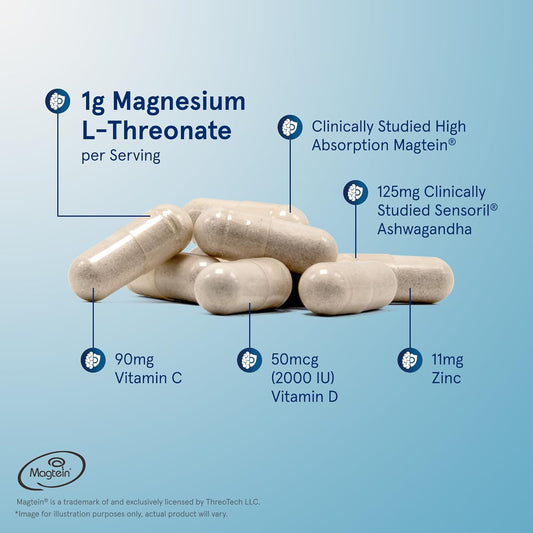 Jarrow Formulas Magnesium L-Threonate, Magmind Immuno-Stress, Dietary Supplement Featuring Ashwagandha And Immunity Support, Vitamins C & D, 60 Capsules, Up To A 30 Day Supply
