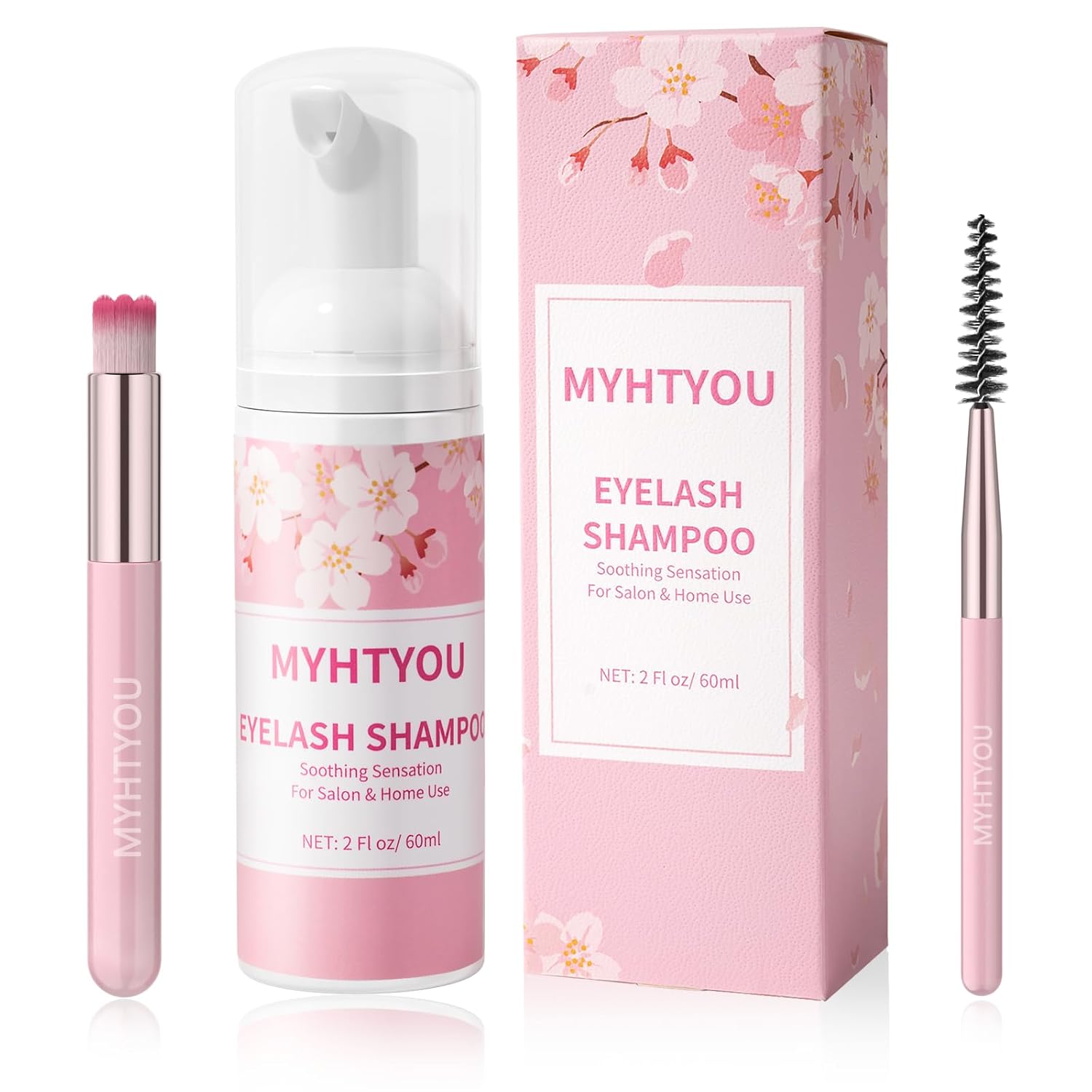 Breylee Eyelash Extension Cleanser, Upgraded Eyelash Extension Shampoo 60Ml+Mascara Wand+Brush Eyelash Foam Cleanser For Extensions And Natural Lashes