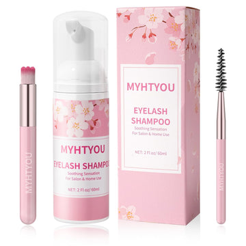 Breylee Eyelash Extension Cleanser, Upgraded Eyelash Extension Shampoo 60Ml+Mascara Wand+Brush Eyelash Foam Cleanser For Extensions And Natural Lashes
