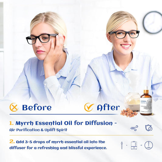 HIQILI Myrrh Essential Oil, 100% Pure Premium Quality Myrrh Oil for Diffuser, Bath - 3.38 Fl Oz
