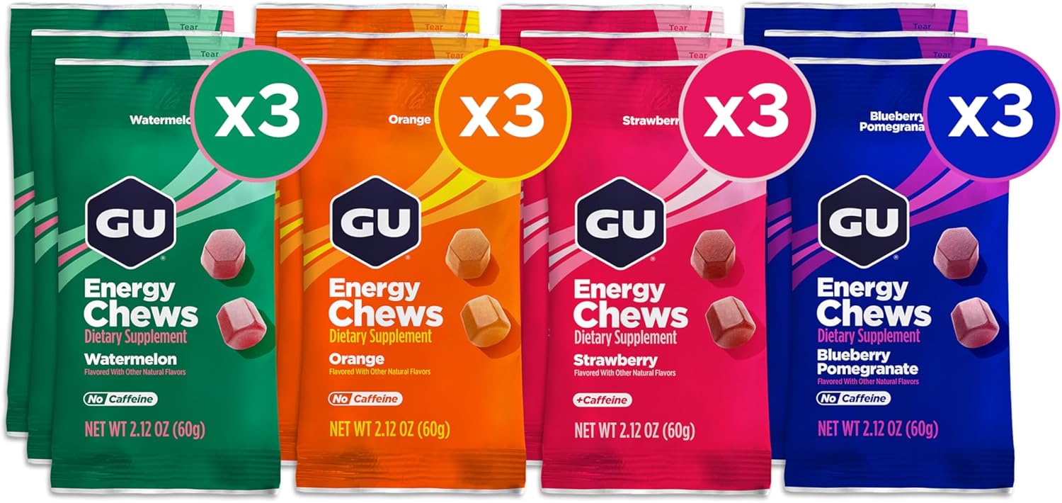 Gu Energy Chews, Lemonade Energy Gummies With Electrolytes, Vegan, Gluten-Free, Kosher, And Dairy-Free On-The-Go Energy For Any Workout, 12 Bags (24 Servings Total)