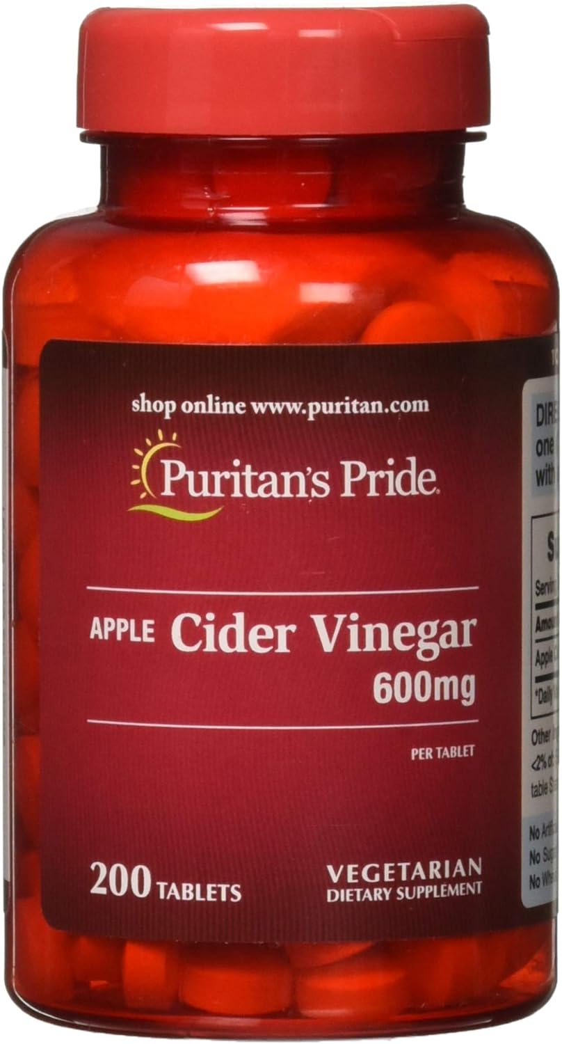 Puritan'S Pride Apple Cider Vinegar 600 Mg Tablets, 200 Count (Packing May Vary)