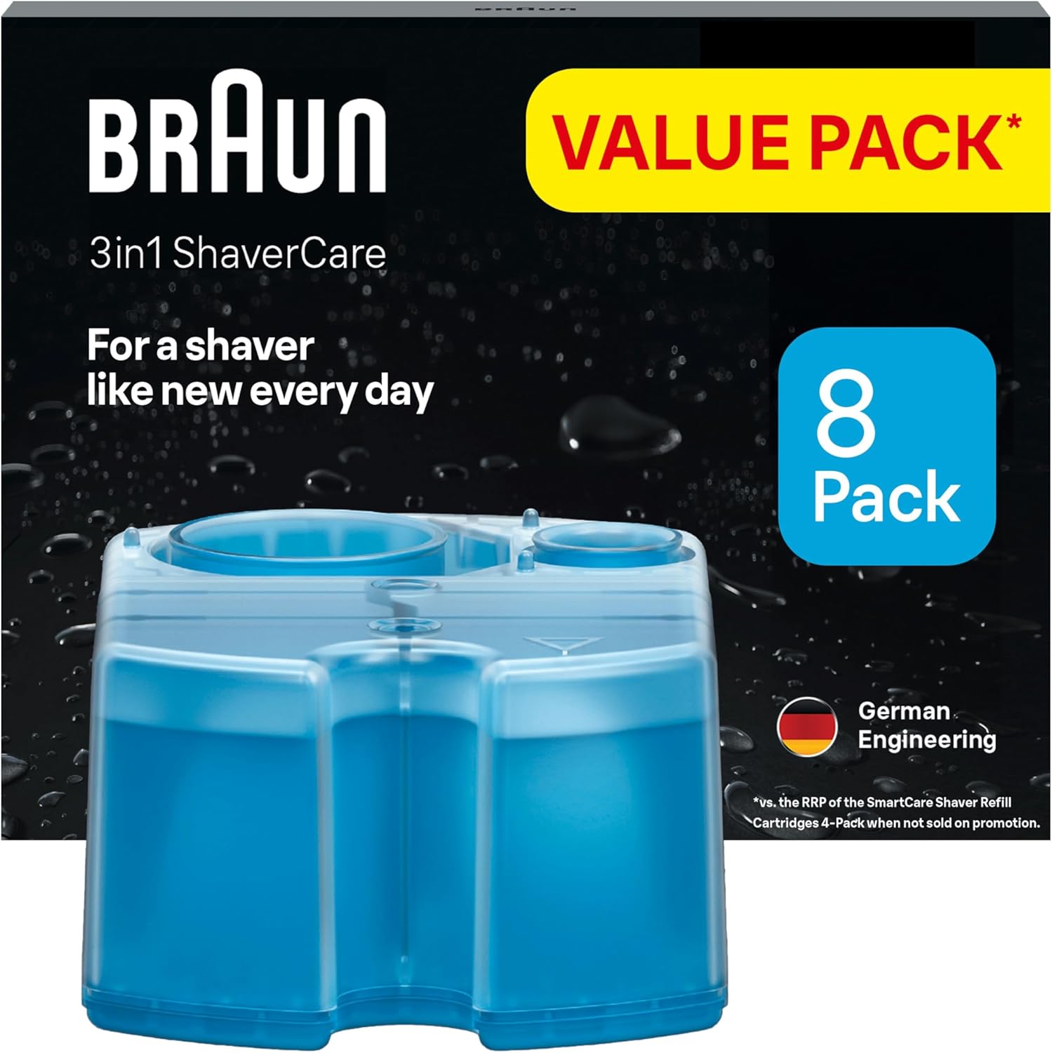 Braun 3In1 Original Shaver Care Smartcare Center Refill Cartridges, Cleans 10X Better Than Water, 3In1 Formula With Lemon Fresh Scent, Hygienic Cleaning To Remove Hair & Skin Particles, 8 Pack