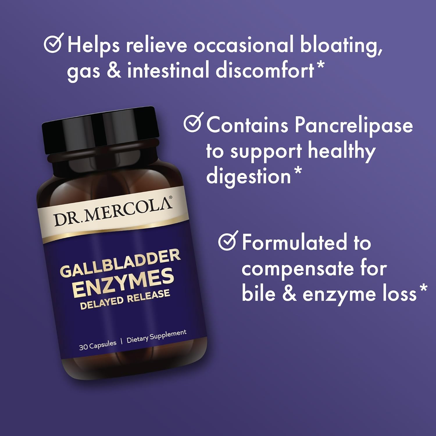 Dr. Mercola Gallbladder Enzymes - Gallbladder & Digestive Health Support - Includes Pancreatic Protease, Amylase & Lipase - Non-Gmo, Gluten-Free & Soy-Free - 90 Delayed Release Capsules (90 Servings) : Health & Household
