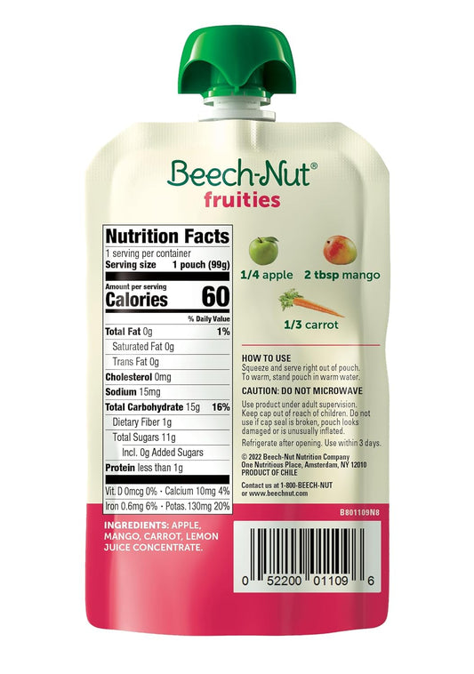 Beech-Nut Baby Food Pouches, Apple Mango Carrot Fruit Puree Baby & Toddler Food, 3.5 Oz (12 Pack)