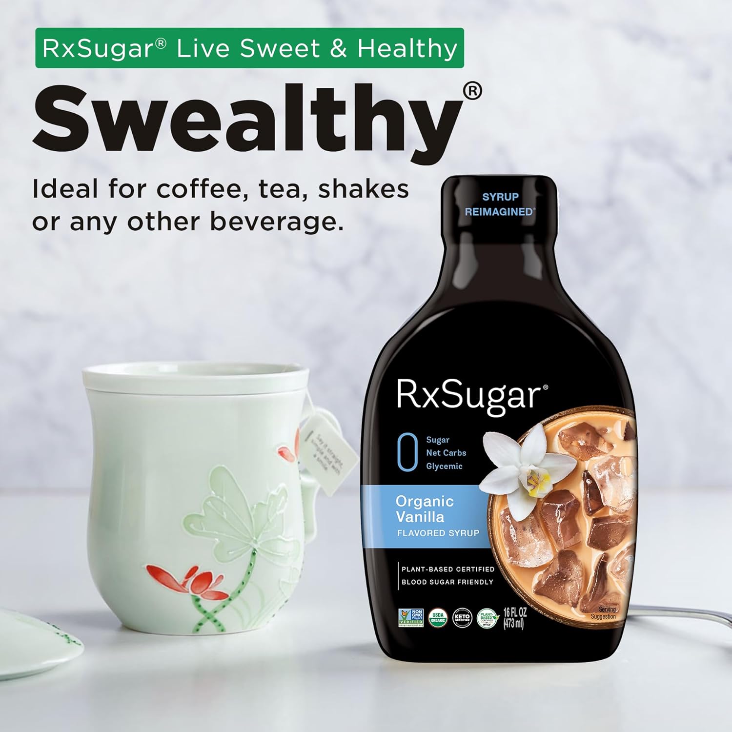 Rxsugar Khch00395965 16 Fl Oz Organic Vanilla Syrup : Grocery & Gourmet Food