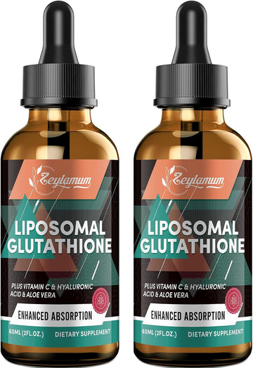 2000Mg Liposomal Glutathione Liquid Drops, Enhanced Absorption, Glutathione Supplement, With Vitamin C, Hyaluronic Acid & L-Glutathione, Antioxidant Supplement - Liver Detox, Radiant Skin, 4.05 Oz