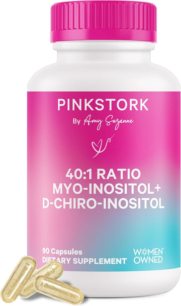 Pink Stork Myo-Inositol & D-Chiro Inositol - Ovarian Support Vitamin - 40:1 Blend To Support Hormone Balance For Women, Conception, Metabolism - Fertility Supplements For Women - 90 Capsules