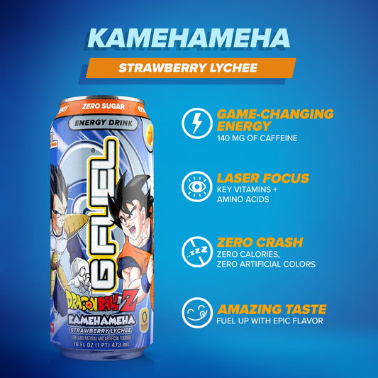 G Fuel Kamehameha Strawberry Lychee Flavored Energy Drink Dragon Ball Z, 16 Oz Can, 12-Pack