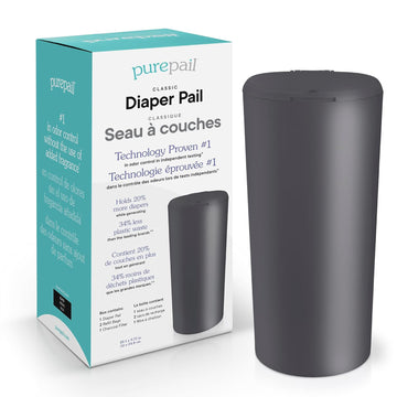 Classic Diaper Pail – Black, Blocks Odors with No Added Fragrance, Holds 20% More Diapers & Generates Less Waste, No Cutting, No Canisters, Includes 1 Pail + 2 Refill Bags + 1 Charcoal Filter