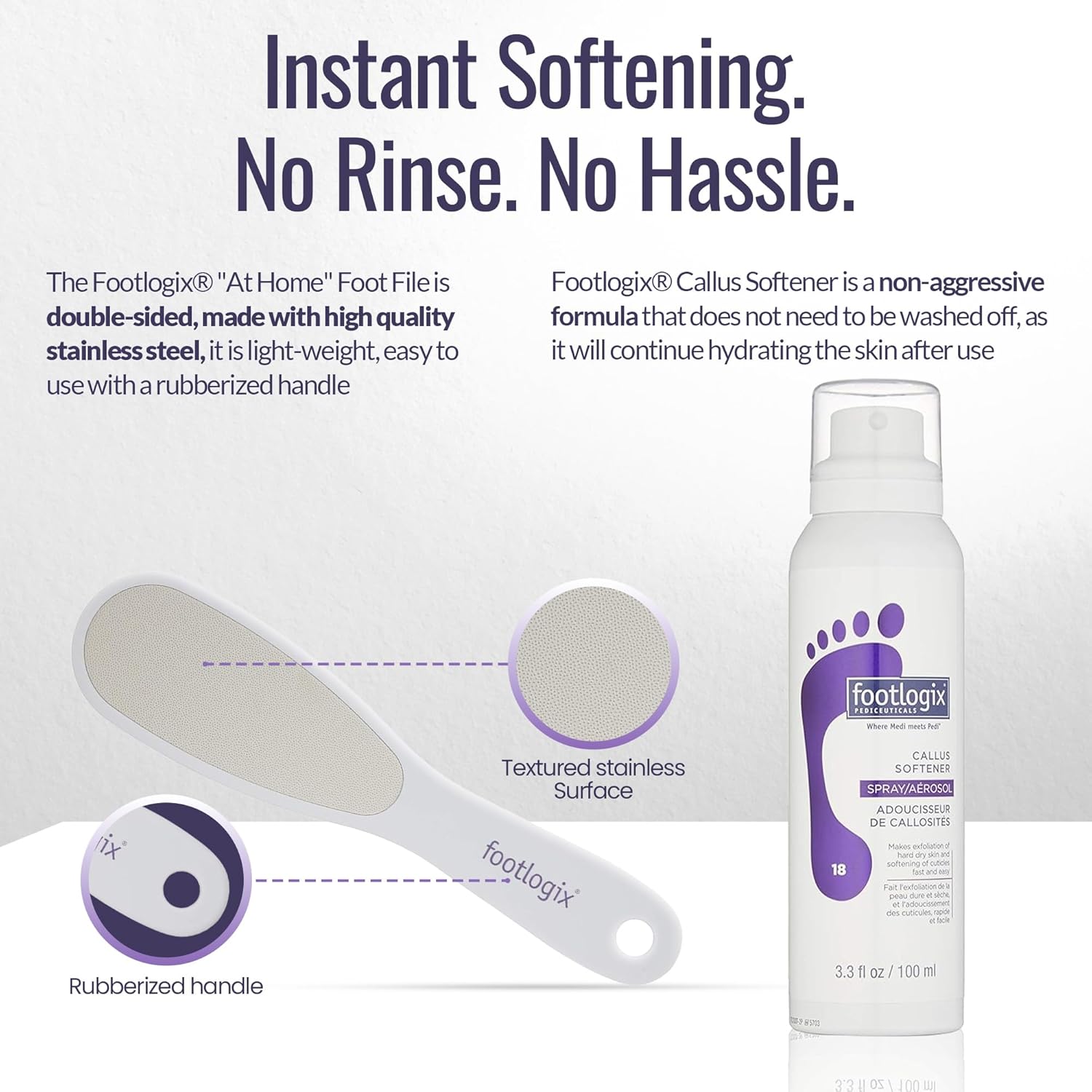 Footlogix Foot Care Callus Softener Combo - Callus Remover Spray & Double-Sided Foot File For Dry, Cracked Heels, Pedicure Tools For Feet, Foot Exfoliator : Beauty & Personal Care