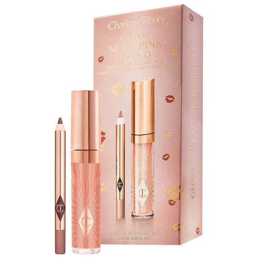 Charlotte Tilbury Mini Glossy Pink Lip Gloss + Lip Liner Set - Nude Pink : Beauty & Personal Care