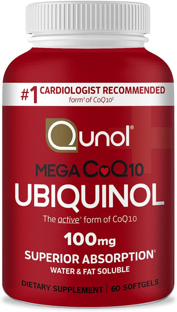 Qunol Ubiquinol CoQ10 100mg Softgels, Mega Ubiquinol 100mg - Superior Absorption - Active Form of Coenzyme Q10 for Heart Health & Healthy Blood Pressure Levels - 2 Month Supply - 60 Count