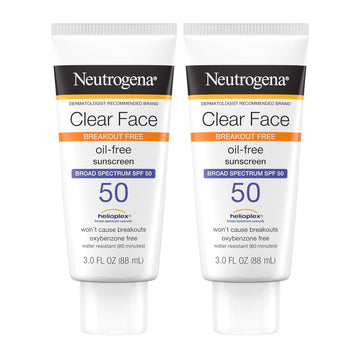 Neutrogena Face Sunscreen Broad Spectrum SPF 50 Clear Face Lotion for Acne-Prone Skin, Fragrance- & Oxybenzone-Free, Non-Comedogenic, Twin Pack, 2 x 3 fl. oz