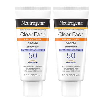 Neutrogena Face Sunscreen Broad Spectrum Spf 50 Clear Face Breakout Free Lotion, Fragrance- & Oxybenzone-Free, Non-Comedogenic, Twin Pack, 2 X 3 Fl. Oz