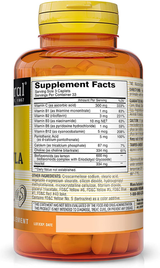 Mason Natural Advanced Ear Health Formula - Supports Healthy Circulation In The Inner Ear, Ringing Ears Relief, 100 Caplets