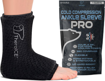 Theraice Ankle Ice Pack Wrap Pro For Swelling, Reusable Ankle Ice Pack For Sprained Ankle Injuries, Cold Therapy, Plantar Fasciitis Relief, Achilles Tendonitis, Focuszones For Extra Cooling & Pressure