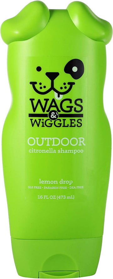Wags & Wiggles Outdoor Citronella Dog Shampoo in Lemon Drop Scent | Great Smelling Dog Shampoo, Cleansing Dog Grooming Supplies for Smelly Dogs, 16 Oz