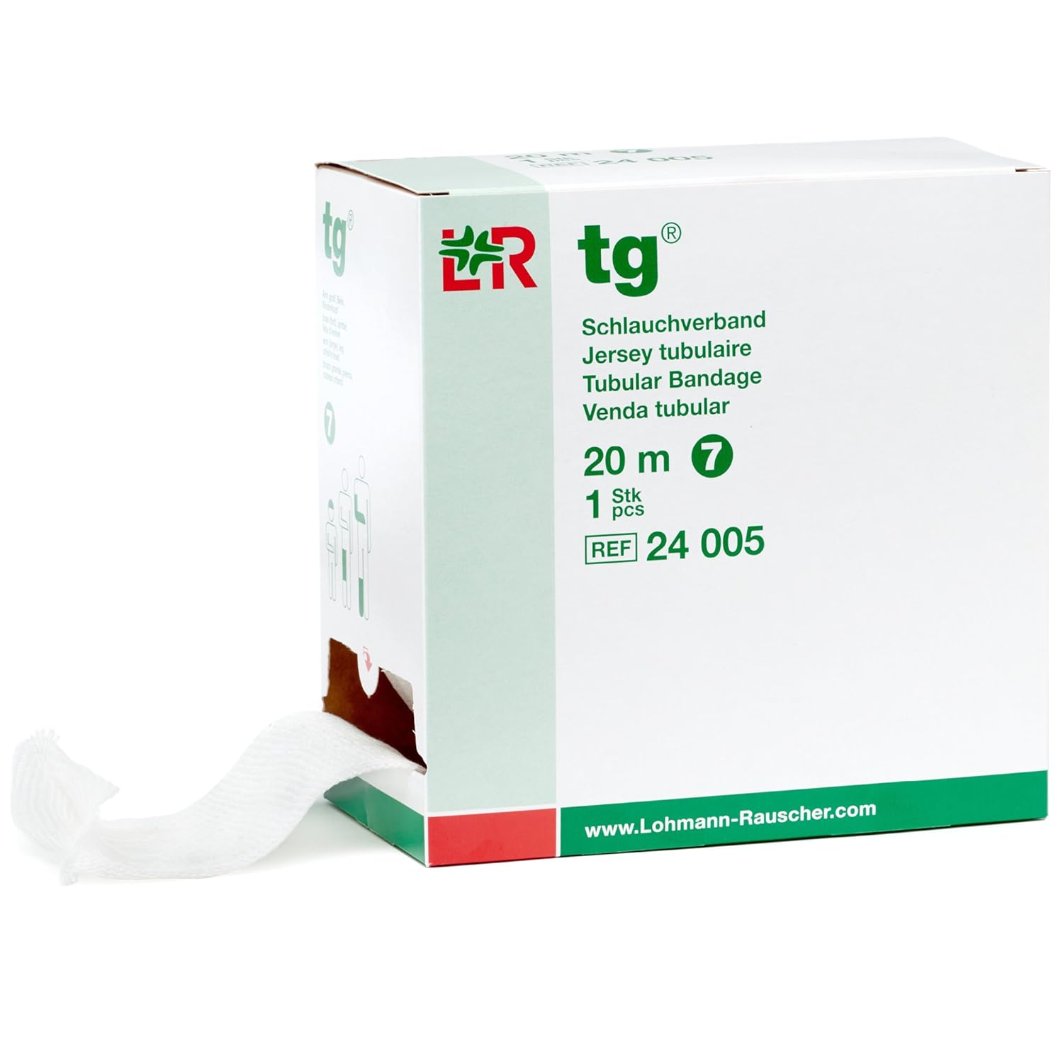 Lohmann & Rauscher Tg Tubular Bandage, Seamless Knit Stockinette Wrap For Lymphedema Compression Bandaging, Lightweight, 67% Cotton, 33% Viscose, Size 7, 20 M Roll