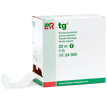 Lohmann & Rauscher Tg Tubular Bandage, Seamless Knit Stockinette Wrap For Lymphedema Compression Bandaging, Lightweight, 67% Cotton, 33% Viscose, Size 7, 20 M Roll