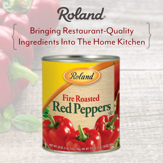 Roland Foods Whole Fire Roasted Red Peppers, 28 Ounce Can, Pack of 4
