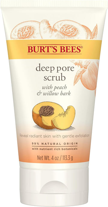 Burt'S Bees 99.9% Natural Peach And Willow Bark Deep Pore Exfoliating Facial Scrub, 113.3 Grams