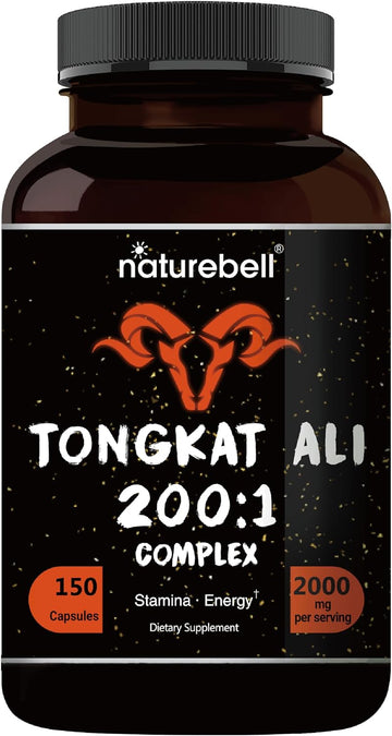 Tongkat Ali 200:1 (Longjack) Extract For Men, 2000Mg Per Serving, 150 Capsules, Indonesia Origin, Eurycoma Longifolia | With Panax Ginseng For Energy, Stamina, & Male Health Support