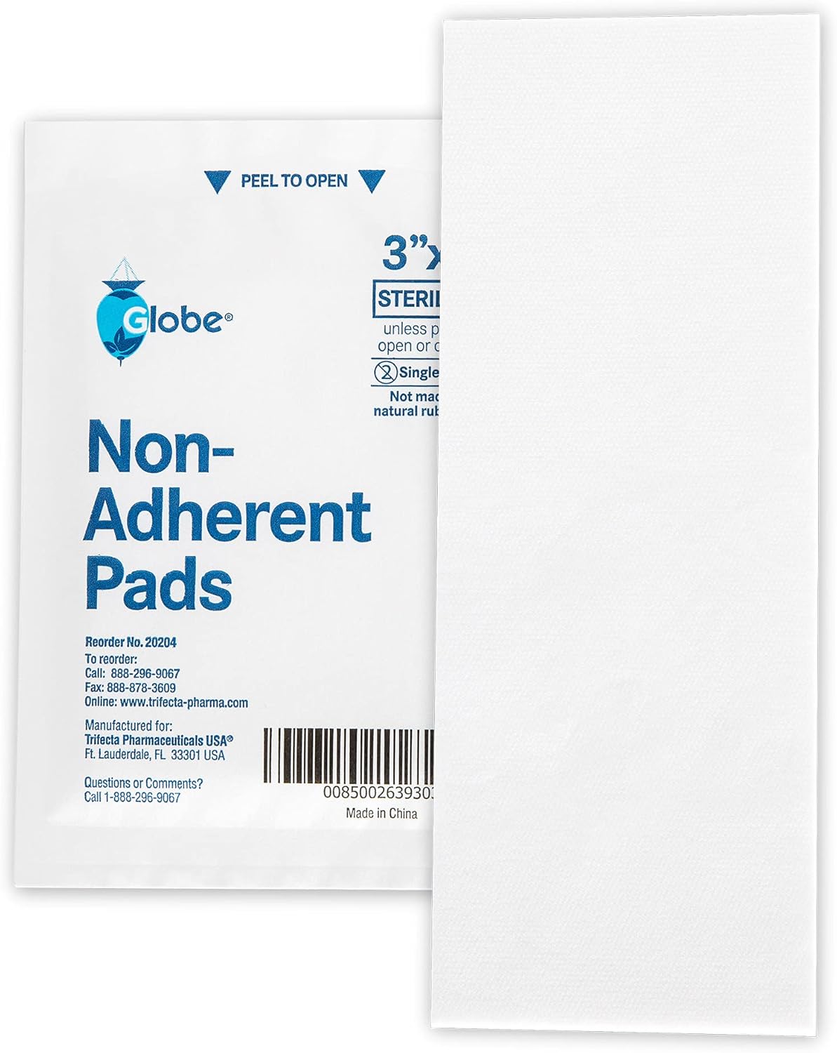 Globe Advanced Sterile Non-Adherent Pads| 50-Pack, 3” x 8”| Non-Adhesive Wound Dressing| Highly Absorbent & Non-Stick, Painless Removal-Switch| Individually Wrapped for Extra Protection (3 x 8) : Health & Household