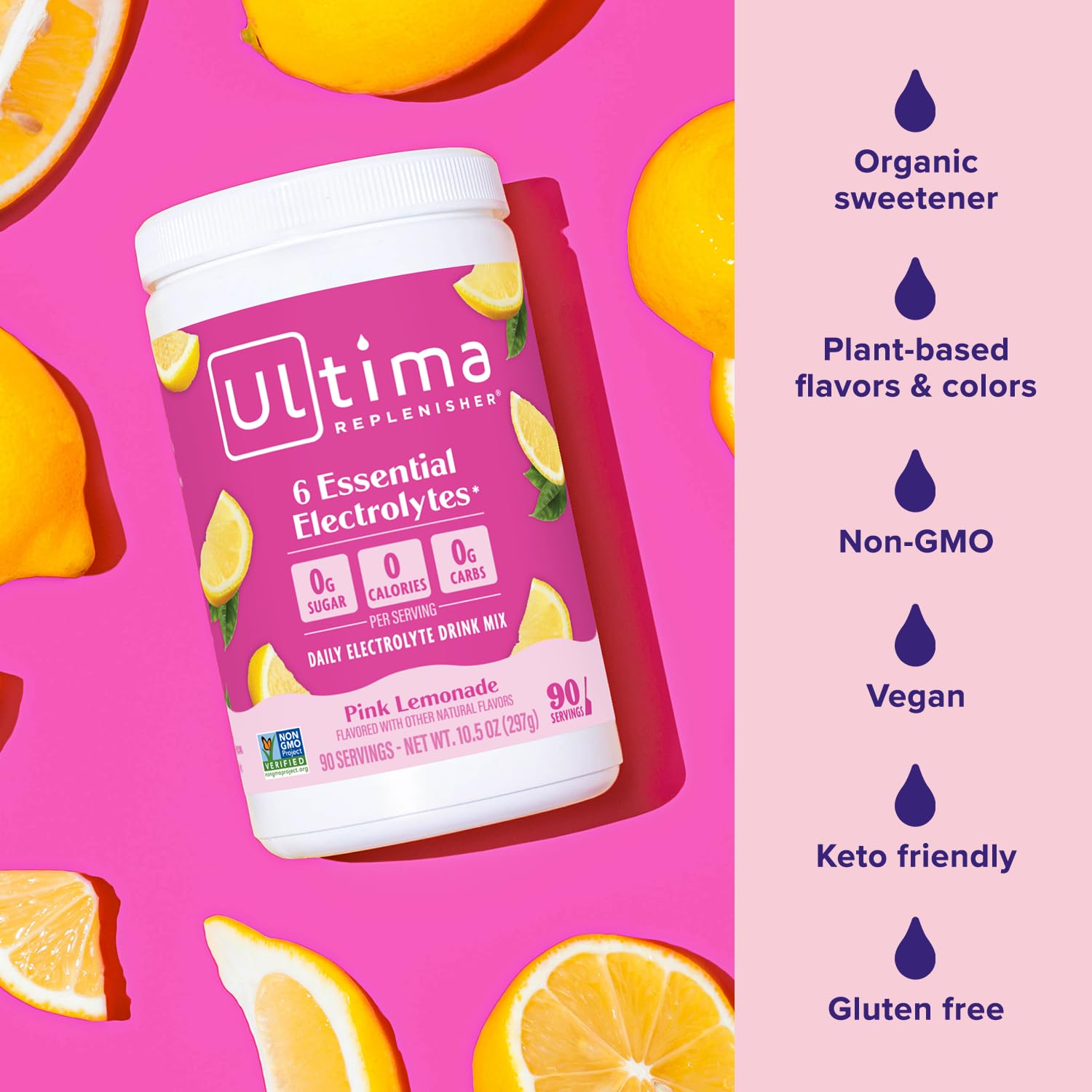 Ultima Replenisher Daily Electrolyte Drink Mix – Pink Lemonade, 90 Serving – Hydration Powder with 6 Key Electrolytes & Trace Minerals – Keto Friendly, Vegan, Non-GMO & Sugar-Free Electrolyte Powder : Health & Household