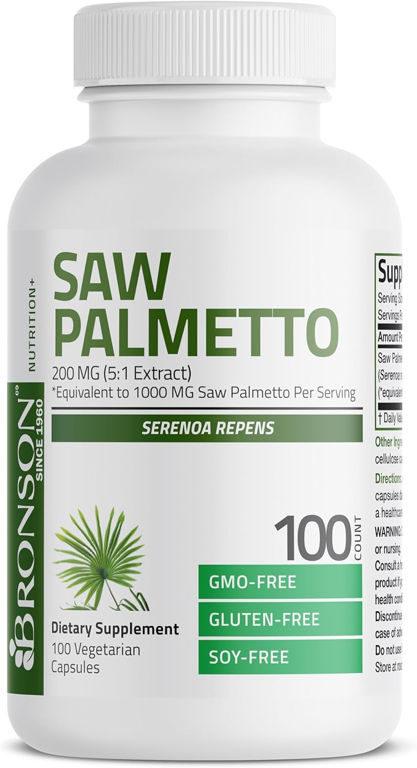 Bronson Saw Palmetto 1000 MG per Serving Extra Strength Supports Healthy Prostate Function & Urinary Health Support - Non GMO, 100 Vegetarian Capsules : Health & Household