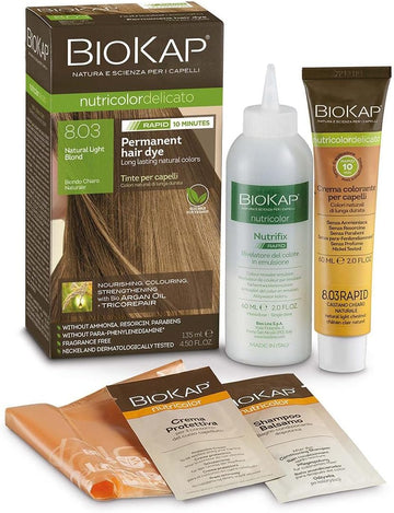 Biokap Natural Light Blond 8.03 Rapid Hair Dye 135 Ml - Works In Just 10 Mins, Permanent, Vegan & Natural Nourishing Formula Suitable For Sensitive Skin…
