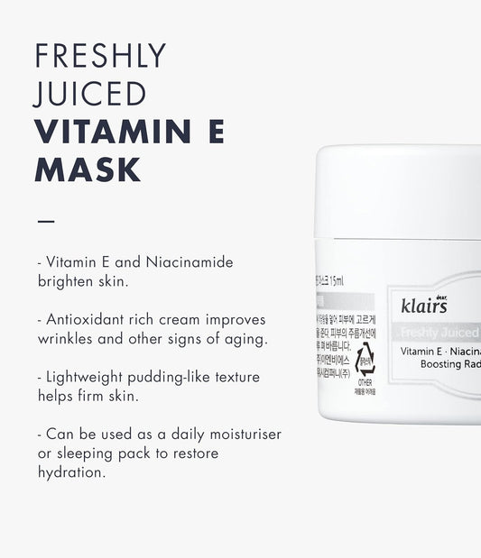 Dearklairs Freshly Juiced Vitamin E Mask, Moisturizer, Sleeping Mask, Boost The Effect Vitamin C, Niacinamide, Adenosine, 0.5 Oz, Cream, Clear Skin, Antioxidant Serum