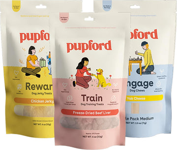 Pupford Medium And Large Dog Favorites Pack - Freeze Dried Beef Treats, Yak Chew, And Chicken Jerky Reward - Delicious Variety For Medium And Large Dogs - Ideal For Training And Chewing