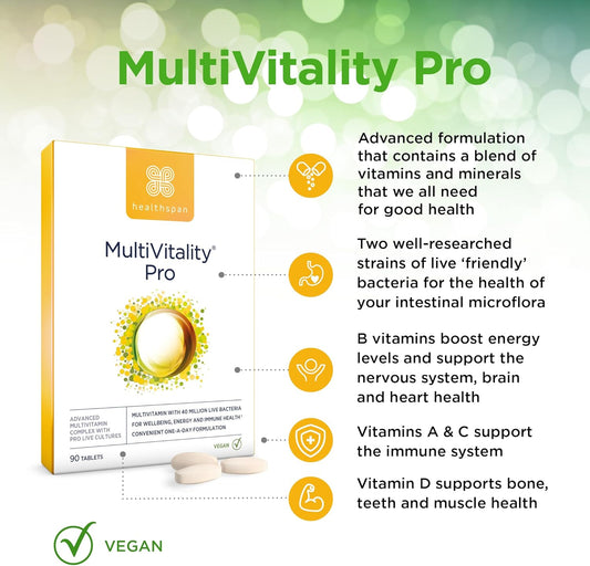 Healthspan Multivitamin With Live Cultures (90 Tablets) | Supports Immune Health | Maintain Energy Levels | Multivitamin & Live Bacteria Cultures | Added Vitamins C & D3 | Vegan