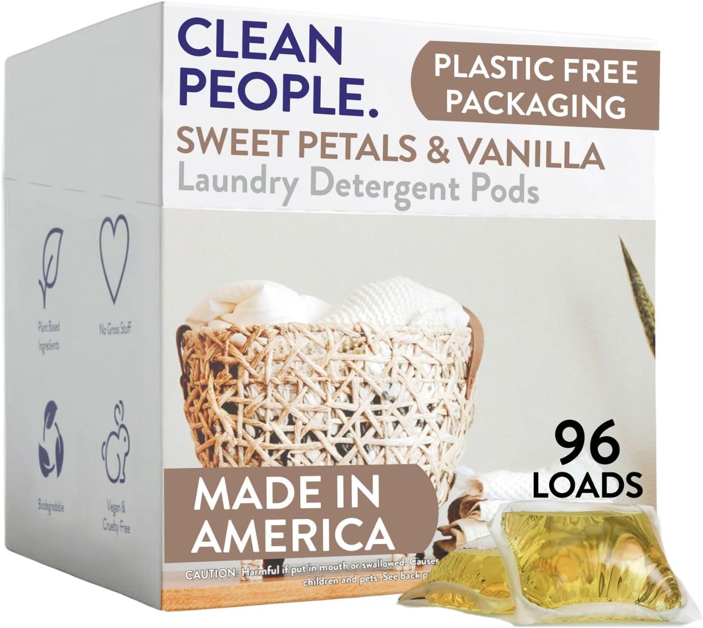 The Clean People Laundry Detergent Pods - Hypoallergenic Laundry Pods - Ultra Concentrated, Recyclable Packaging, Stain Fighting - Sweet Petals, 96 Pack