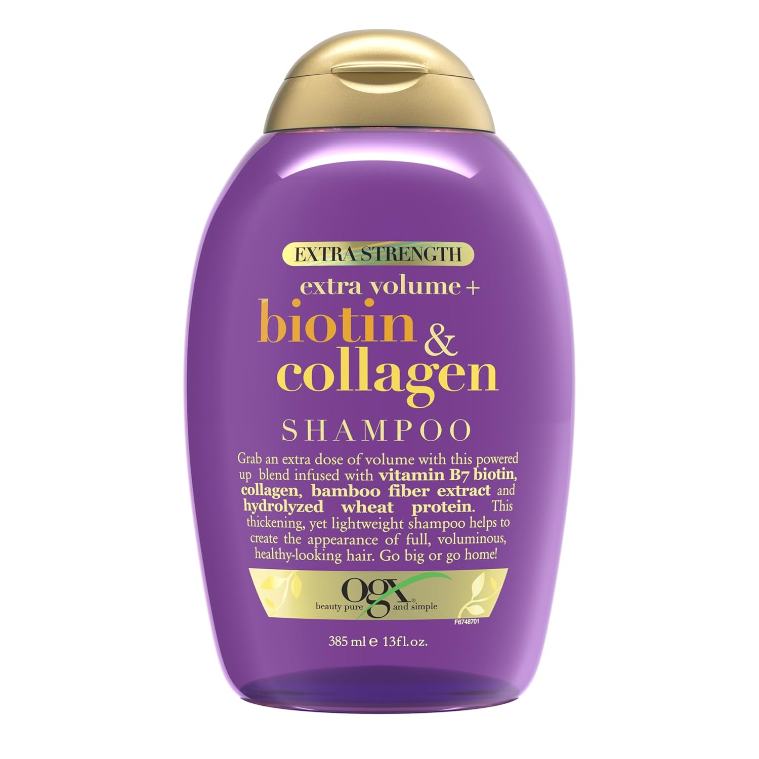 Ogx Thick & Full + Biotin Collagen Extra Strength Volumizing Shampoo With Vitamin B7 Hydrolyzed Wheat Protein For Fine Hair. Sulfate-Free Surfactants Thicker, Fuller Hair, 13 Fl Oz