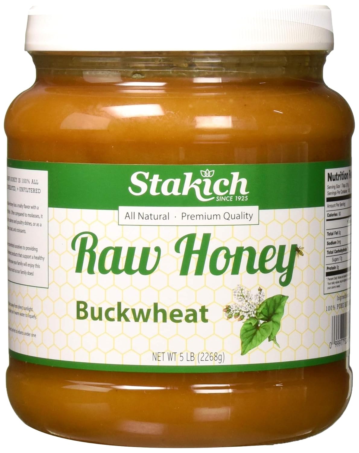 Stakich Buckwheat Antioxidant Raw Honey - Pure, Unprocessed, Unheated, Kosher (5 Pound)