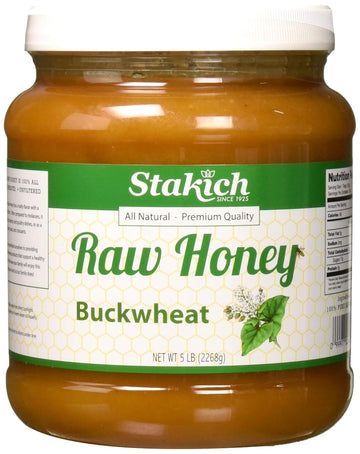 Stakich Buckwheat Antioxidant Raw Honey - Pure, Unprocessed, Unheated, Kosher (5 Pound)