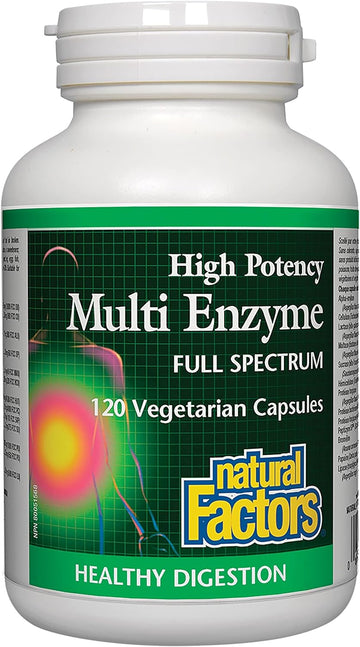 Natural Factors, High Potency Multi Enzyme Vegetarian Formula, Plant-Based Digestive Aid, 120 Capsules